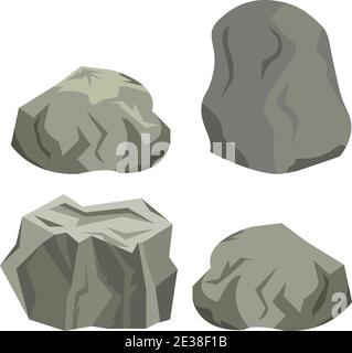 Rock Stone Cartoon Vektor in einem flachen Stil gesetzt. Cartoon Requisiten für Outdoor-Interieur und Animation Dekor. Stock Vektor