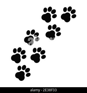Paw Print, Schritte isoliert auf weißem Hintergrund. Silhouette der Zehe markiert monochrome Stock Vektor Illustration. Abstrakte Dekoration, niedliches und modernes Design. Vektorgrafik Stock Vektor