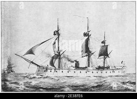 Ocean (1865) - eine hölzerne, gepanzerte Fregatte, die für die französische Marine gebaut wurde. Illustration des 19. Jahrhunderts. Deutschland. Weißer Hintergrund. Stockfoto