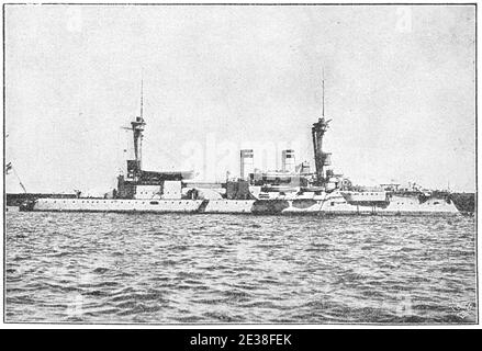 SMS Brandenburg (1891) - das Leitschiff der brandenburgischen Schlachtschiffe, gebaut für die Kaiserliche Marine. Illustration des 19. Jahrhunderts. Deutschland. Weißer Hintergrund. Stockfoto