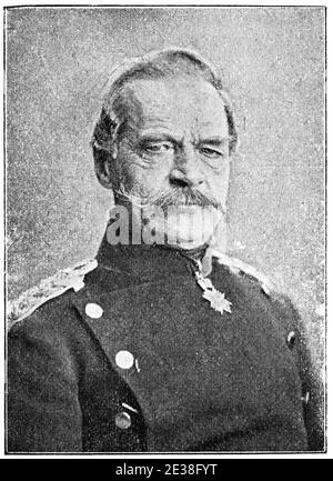 Porträt von Albrecht Theodor Emil Graf von Roon - ein deutscher Militär- und Staatsmann, preußischer Feldmarschall. Illustration des 19. Jahrhunderts. Deutschland. Weißer Hintergrund. Stockfoto