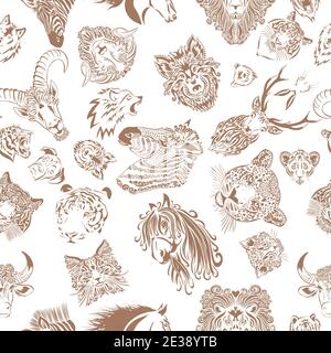 seamless leopard face pattern. Animal faces background. Vector illustration Stock Vektor