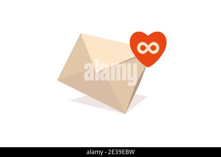 E-Mail-Symbol mit unendlicher Liebe. Herzförmige eingehende E-Mail-Benachrichtigungen. Stock Vektor
