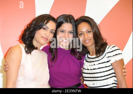 L-R : Yasmine Elmasri, die indische Schauspielerin Freida Pinto und die palästinensische Schriftstellerin Rula Jebreal nehmen am 20. Oktober 2010 am Abu Dhabi International Film Festival in Abu Dhabi, Vereinigte Arabische Emirate, an einem Fotoanruf für den Film 'Mral' Teil. Foto von Ammar Abd Rabbo/ABACAPRESS.COM Stockfoto