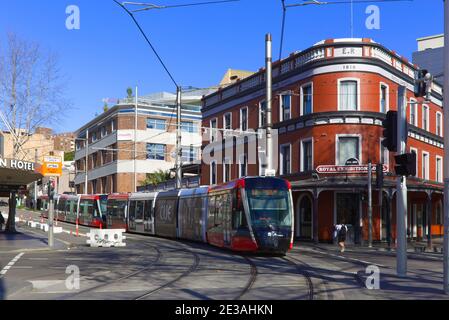 Das öffentliche Nahverkehrssystem der Sydney Light Rail, das in der betrieben wird CBD von Sydney, Australien Stockfoto