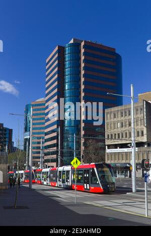 Das öffentliche Nahverkehrssystem der Sydney Light Rail, das in der betrieben wird CBD von Sydney, Australien Stockfoto