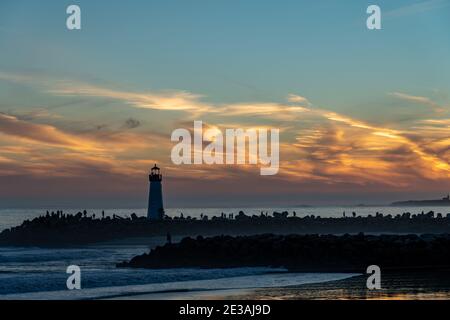 Santa Cruz Leuchtturm bei Sonnenuntergang Stockfoto