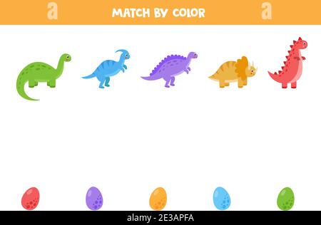 Spiel Dinosaurier und ihre Eier nach Farbe. Pädagogische Matching-Spiel für Kinder. Stock Vektor