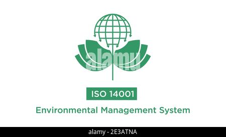 ISO 14001 Leafs und Weltkugel internationalen Standard Organisation Umweltmanagement vektorgrafik Stock Vektor