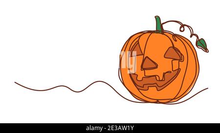 halloween Kürbis Jack o Laterne continous einzigen Linie Vektor Illustration Mit Leerzeichen Stock Vektor