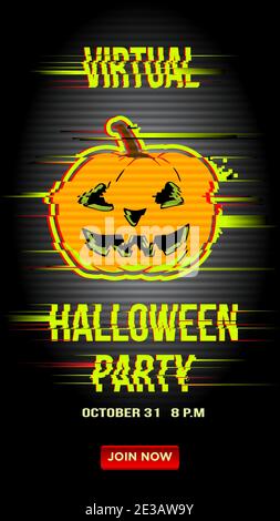 Virtuelle halloween-Party Einladung Glitch Stil Vektor Illustration Stock Vektor