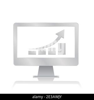 Wachsendes Diagramm Balkendiagramm innerhalb leerer Bildschirm Computermonitor mit Reflexion minimalistisch moderne Symbol Vektor Illustration Stock Vektor