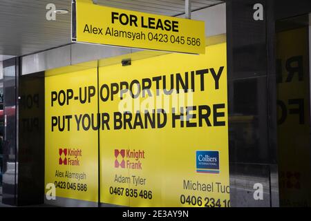 Einkaufszentrum im Stadtzentrum von Sydney zu vermieten in der George Street Geeignet für Pop-up-Store oder Shop, Sydney, Australien Stockfoto