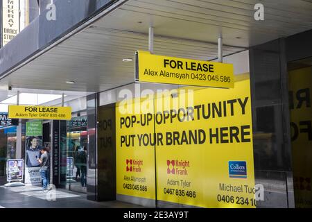 Einkaufszentrum im Stadtzentrum von Sydney zu vermieten in der George Street Geeignet für Pop-up-Store oder Shop, Sydney, Australien Stockfoto