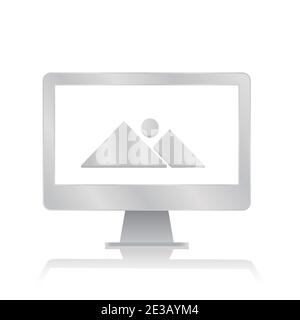 Landschaftsbild Symbol im leeren Bildschirm Computer-Monitor mit Reflexion Minimalistische moderne Icon-Vektor-Illustration Stock Vektor