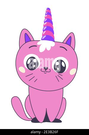 Niedliche Kitty mit Einhorn Horn, gehörnte Auto mit Lächeln Stock Vektor