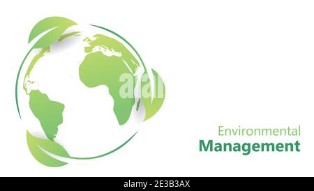 Umweltmanagement-Konzept. Erdkugel Karte in Blättern und benutzerdefinierte Textplatzierung für GO Green und umweltfreundliche Webseite, Poster und presentati Stock Vektor