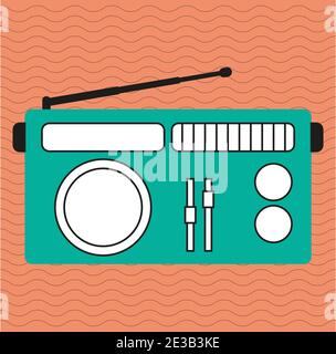 Retro Radio Vektor Illustration mit Funkmastwellen auf einem Blauer Hintergrund Stock Vektor