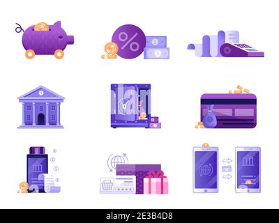 Bankwesen und Zahlungen Symbole in Flat Design Stock Vektor