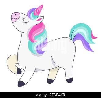 Stolzes Einhorn beim Gehen mit Kopf nach oben, Tiervektor Stock Vektor