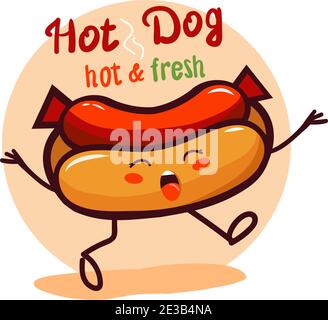 Fast Food Vektorgrafik. Netter Hot Dog. Design für Takeout-Menü und Logo. Stock Vektor