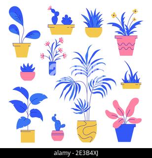 Zimmerpflanzen-Set. Sammlung von Topfpflanzen isoliert weißen Hintergrund. Vektorgrafik. Stock Vektor