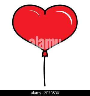 Aufblasbarer Ballon Doodle Cliparts, roter Ballon auf einer Schnur, Valentinstag Symbol, Hand gezeichnet flache Vektor-Illustration Stock Vektor