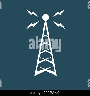 Retro Radio Vektor Illustration mit Funkmastwellen auf einem Blauer Hintergrund Stock Vektor