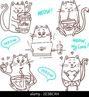Set von niedlichen Cartoon handgezeichnete Katzen. Liebenswert Vektor Clip Art für Ihr Design. Isoliert auf wight. Stock Vektor