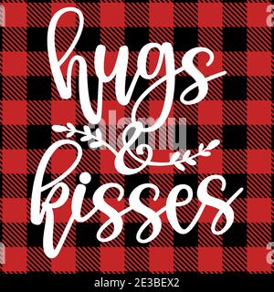 Umarmungen und Kuss - Weihnachten oder Valentinstag Dekoration auf Tartan karierten scottish Nahtloses Muster. Liebe Tag Gruß Auto. Gut für Poster, Gruß c Stock Vektor