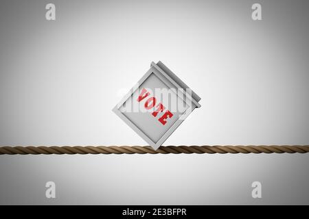 Wahlurnen-Salden an einem Seil, das das Wahlrisiko zeigt. 3D-Illustration Stockfoto
