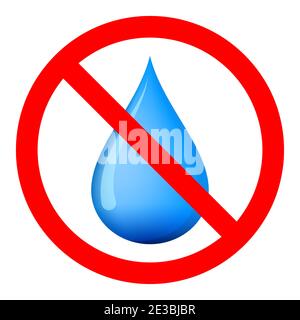 Wasser ist verboten. Symbol „kein Wassertropfen“. Stop oder Verbot roten runden Schild mit Wassertropfen-Symbol. Vektorgrafik. Unzulässiger Vorzeichen. Stock Vektor