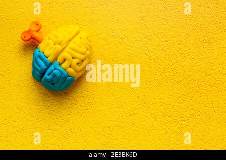 Ideenkonzept. Arbeit des Gehirns - Modell aus buntem Ton, Draufsicht Stockfoto