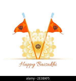 Vektor-Illustration Von Happy Baisakhi Celebration. Vaisakhi, auch bekannt als Baisakhi Festival im Hinduismus und Sikhismus. Paar tanzen. Stock Vektor