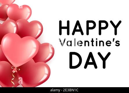 Valentinskarte mit roten und rosa herzförmigen Ballons und Platz für Text. Banner zum Valentinstag. 3d realistisch. Isoliert auf weißem Hintergrund. Vecto Stock Vektor