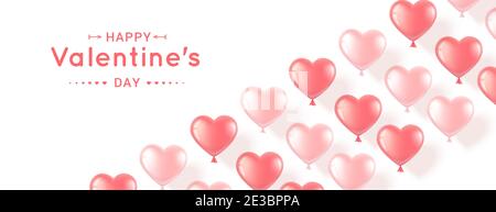 Horizontales Banner mit rosa herzförmigen Ballons auf weißem Hintergrund. Romantische realistische Illustration für Valentinstag und Internationale Frauen Stock Vektor