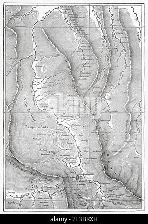 Karte des peruanischen Bezirks Acopía, Provinz Acomayo, Departement Cusco. Anden Bergkette Peru, Südamerika. Alte gravierte Illustration aus dem 19. Jahrhundert, Le Tour du Monde 1863 Stockfoto