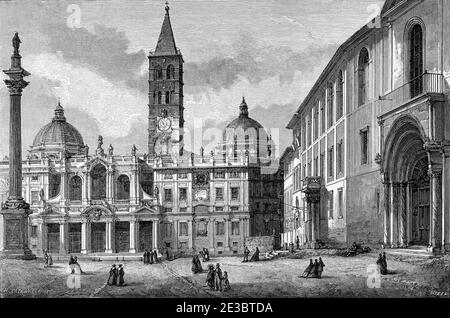 Basilika Santa Maria maggiore und Kloster Saint Anthony, Rom. Italien, Europa. Reise nach Rom von Francis Wey 19. Jahrhundert Stockfoto