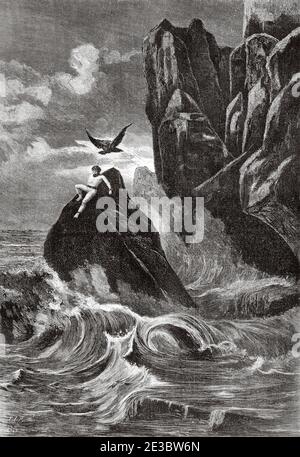 Prometheus, Augusto Gross Malerei. Alte Illustration aus dem 19. Jahrhundert, El Mundo Ilustrado 1880 Stockfoto