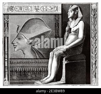 Echnaton. Amenhotep IV Ketzer pharao, altes Ägypten. Alte Illustration aus dem 19. Jahrhundert, El Mundo Ilustrado 1880 Stockfoto