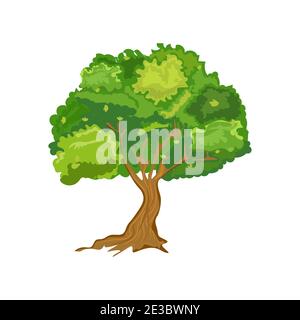Alte einzelne Baum mit Cartoon-Stil. Flache und durchgehende Vektorgrafik. Stock Vektor