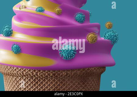 Eiscreme, die mit Coronavirus oder Streuseln kontaminiert ist Stockfoto