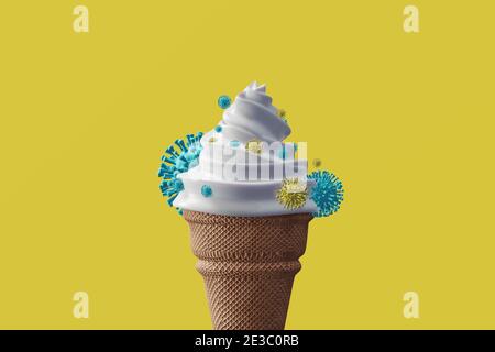 Eiscreme, die mit Coronavirus oder Streuseln kontaminiert ist Stockfoto