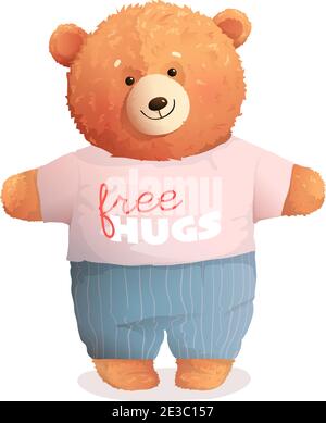 Weiche Teddybär Umarmung Tragen Kühle Kleidung Stock Vektor