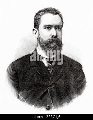 Miguel Moya Ojanguren (Madrid 1856 - San Sebastián 1920) war ein spanischer Journalist und Politiker, Direktor von El Liberal, Präsident der spanischen Redaktion, stellvertretender Senator und Senator in den Cortes de la Restauración, Spanien. Von La Ilustracion Española y Americana 1895 Stockfoto