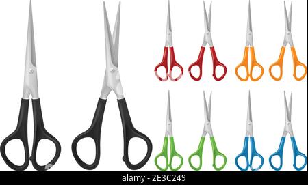 Schere auf weißem Hintergrund isoliert. Fotorealistische Vektordarstellung. Stock Vektor