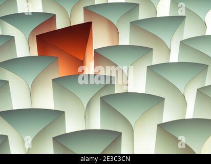 Abstraktes Hintergrundbild, rotes Dreieck aus weißen Skalen. Stockfoto