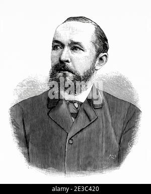 Porträt von Emil von Behring (1854 - 1917) Deutscher Physiologe, der 1901 den Nobelpreis für Medizin für seine Entdeckung eines Diphtherie-Antitoxins erhielt. Deutschland. Alte XIX Jahrhundert gravierte Illustration von La Ilustracion Española y Americana 1894 Stockfoto