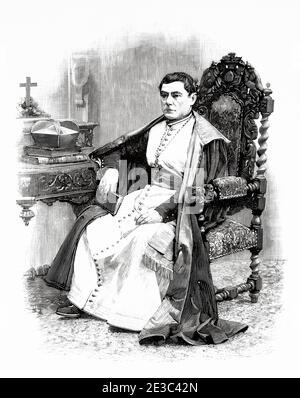 Porträt von Ceferino González und Díaz Tuñón (Villoria 1831 - Madrid 1894) war ein Dominikaner Priester, Kardinal der katholischen Kirche, Erzbischof von Sevilla und Toledo. Spanischer Philosoph und Schriftsteller, Spanien. Alte XIX Jahrhundert gravierte Illustration von La Ilustracion Española y Americana 1894 Stockfoto