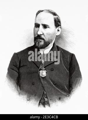 Porträt von Santiago Ramón y Cajal, 1852-1934. Spanischer Neurowissenschaftler und Pathologe, Spanien. Alte XIX Jahrhundert gravierte Illustration von La Ilustracion Española y Americana 1894 Stockfoto